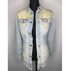 LuLaRoe Jaxon Denim Embroidered Star Faded Jean Jacket, Small, NWT